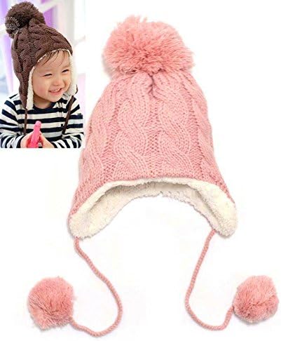 Xiaoningbang Kids Hats Hy17 Crochet Baby Toddler Thicken Winter Knitted (Pink)