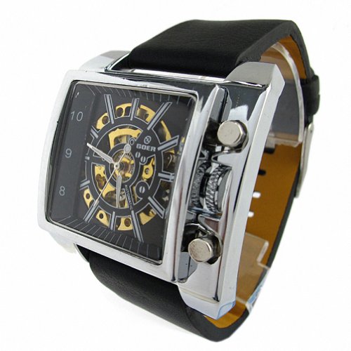 YouYouPifa Men s Synthetic Leather Strap Rectangle Mechanical Watches (Black Strap / Black Dial) YouYouPifa Men s Synthetic Leather Strap Rectangle Mechanical Watches (Black Strap / Black Dial)