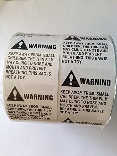Reediy Suffocation Warning Labels 2 rolls of 500 stickers - 1000 Stickers of 2" X 2" size for any poly bags and shrink wrap Peel and stick, self adhesive FBA Shipping Storage Labels Keep Away from Small Children Warning Label 100% Guarantee