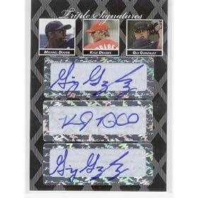 2006 Just Minors Triple Signatures 213 Kyle Drabek Gio Gonzalez / Michael Bourn - Philadelphia Phillies (Pre - Rookie - Autographed - Serial #'d to 3 - Baseball Cards)