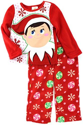 Elf on the Shelf Girls Christmas Fleece Pajamas (XS (4), Red Elf on the Shelf)