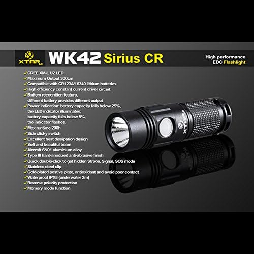 XTAR WK42 Sirius CR CREE XM-L U2 300LM 7-Mode EDC LED Flashlight