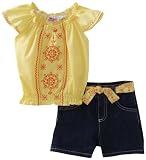 Young Hearts Toddler Girls Embroidered Poplin Top with Denim Short Set