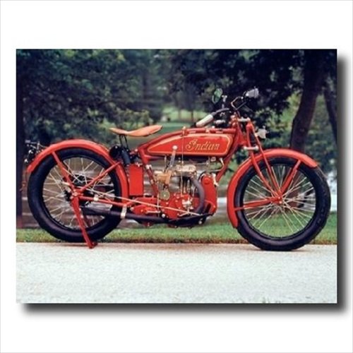 Old Red Vintage Indian Motorcycle Picture Black Framed Art Print