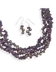 Amethyst and Cultured Freshwater Pearl Necklace and Earring Set