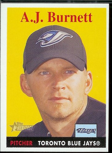 2007 Topps Heritage Baseball Card # 305 A.J. Burnett Toronto Blue Jays - Mint Condition - In Protective Display Case