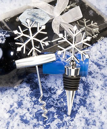 Snowflake Wine Set: Bottle Stopper and Corkscrew - Winter Wedding Favors, 12