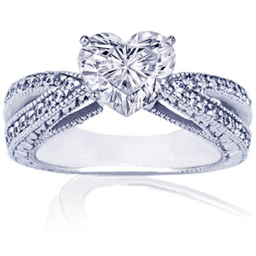 .85 Ct Heart Shape Diamond Engagement Ring Pave 14K SI1-H