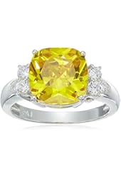 Platinum-Plated Sterling Silver Yellow Cushion-Cut Cubic Zirconia Ring