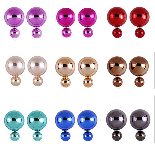 ThyWay 9 Pairs Fashion Assorted Color Double-faced Faux Simulated Pearl Stud Earrings For Women Girls(random color)