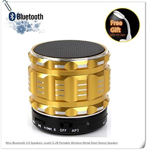 Mini Bluetooth 3.0 Speakers, Lovkit™ S-28 Portable Wireless Metal Steel Stereo Speaker with Fm Radio Support TF/Micro SD Card for Iphone/iPad/Android Smartphone/Laptop/Tablets/MP3 Player-Gold