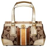 AUTHENTIC COACH HAMPTONS SIGNATURE EMBOSSED MEDIUM CARRYALL 11620 (Khaki/Gold)