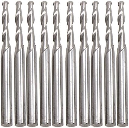 1/13" Cutting 2 Flute Carbide Drill Bits Ball Nose End Mills CNC Router Bits 1/8" Shank 2mm Cutting Dia Pack of 10