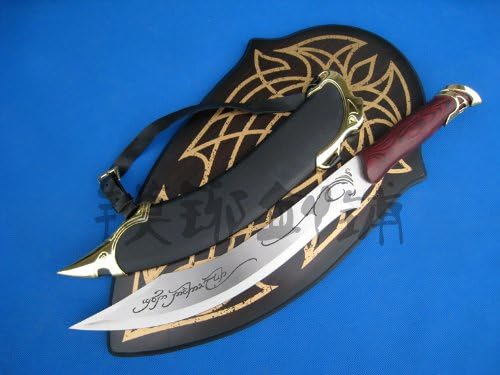 23" The Hobbit LOTR Lord of the Rings Elf Arwen Elven Strider Stagger Knife Sword Dagger with Scabbard & Plaque with Runes Witting On Blade