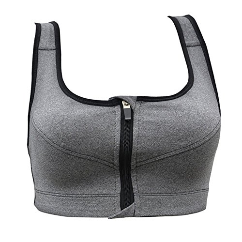 RPY Women's High Impact Active Padded Front Zipper Endure Sport Bra (Small, Gray)