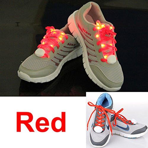 MAXCRUY LED Light Shoelaces -1 Pair High Visibility Soft Nylon Light Up Shoelace with 4 Modes Rainbow Colors for Night Safety Running Biking, Cool Disco Party, Cosplay, Hip-hop Dance (Red)