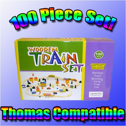 51C0AXQtRVL 100 Piece Wooden Train Set. Compatible with Thomas the Tank Engine Train and Brio.