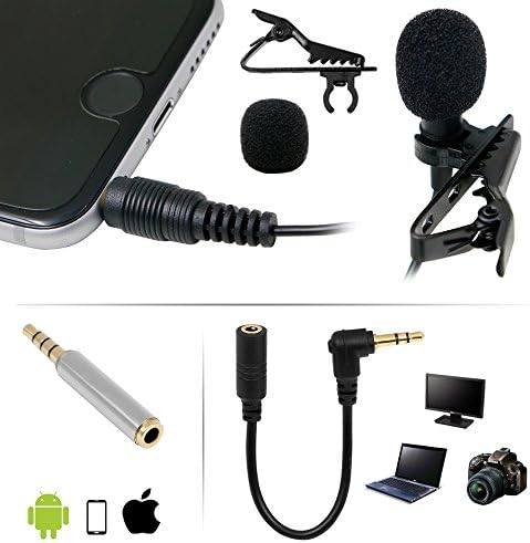 (2M)Premium Noise Cancelling Lapel Clip-on Omnidirectional Lavalier Condenser Mic Microphone for iPhone,iPad,iPod Touch,Samsung Android and Windows Smartphones,Youtube,Interview,Studio Video Recording