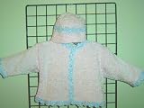 Ck7, Knitted on Hand Knitting Machine Finished By Hand Crochet Baby Pink Chenille Blue Pecot Trim Infant Girls Cardigan Hat Set