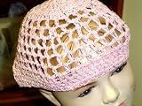 Cp107p, Hand Crocheted Pink Gimp Skull Cap for Women and Teens