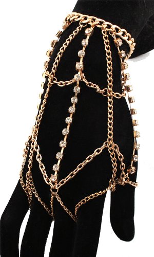 Goldtone with Clear 5 Finger Adjustable Hand Chain with Multiple Stones