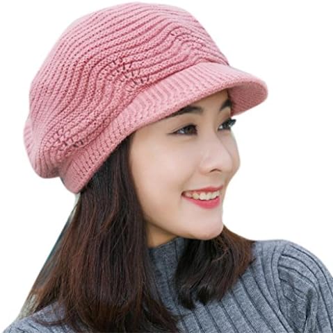 TOPITEMS Women Ladies Beret Winter Warm Baggy Beanie Knit Crochet Hat Slouch Ski Cap (Pink)