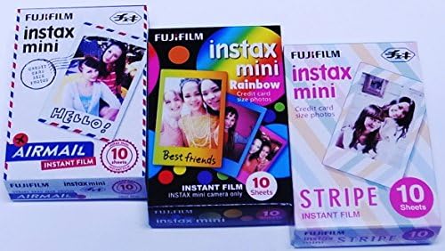 Fujifilm Instax Mini Instant Film Rainbow &amp; Airmail &amp; Stripe Film -10 Sheets X 3 Assort
