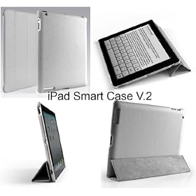 Invision� GREY iPad 2 Smart Case CoverTM - Full Grade leather (PU) with Satin Inner Cloth - PREMIUM QUALITY & SUPERIOR DESIGN FEATURES, AUTO SLEEP/WAKE FUNCTION AS STANDARD.