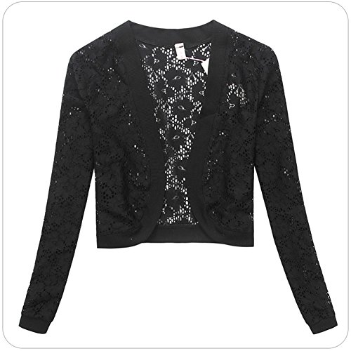 Modekini Women's Floral Lace Long Sleeves Cover Up Shrug Black, US 2XL
