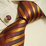 Gold striped tie for men purple stripes great gift mens handmade silk necktie cuff links set A1107