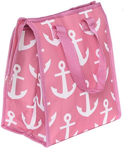 Travel Trends Fashion Print Insulated Portable Zipper Lunch Bag Hot Pink Anchor