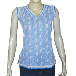 Cute Tops Cotton Chikan Embroidered Size S