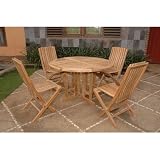 Bahama 5 Piece Round Butterfly Folding Table Set with Comfort Folding Chair