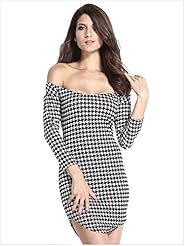 Sexy Corset   Waistline Cocktail Checkered Print Houndstooth Print Off the Shoulder Club Dress/Party Dress/Mini Dress 