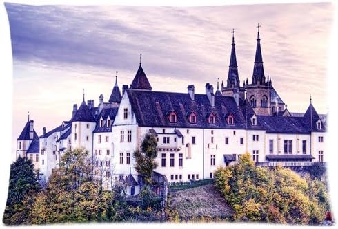 Creative White Castle Custom Bed Pillow Case Cotton Queen Size Pillowslip Size 20 * 30 Inch (Tow Sides)