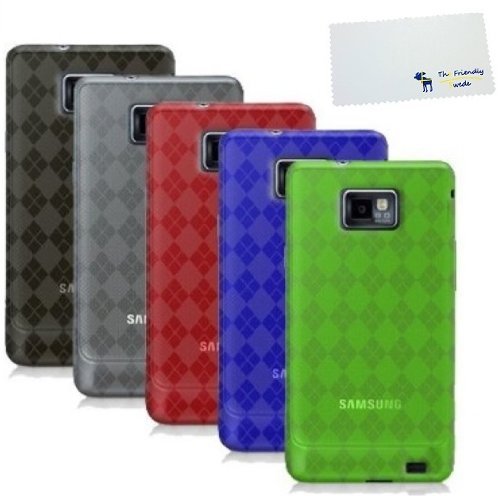 SAMSUNG GALAXY S2 i9100 - 5 PACK - SMOKE, CLEAR, REED, BLUE, NEON GREEN TRANSPARENT CHECKER TPU SKIN CASES, THE FRIENDLY SWEDE CLEANING CLOTH INCLUDED (NOT compatible with Sprint/T-Mobile Epic Touch 4G)-The Friendly Swede