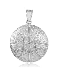 Solid 10k White Gold Sports Charm Hammered Basketball Pendant