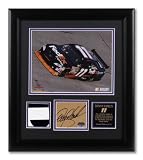 Denny Hamlin - Laserchrome - Framed 8x10 Photograph with Autographed Card, Race Used Metal Piece and Plate