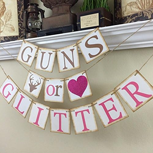 Gender Reveal Banner, Baby Shower Decor, Guns or Glitter Banner, Baby Shower Decorations, Brown and Glitter Pink