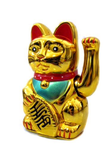 HAAC WINKEKATZE MANEKI NEKO GLÜCKSKATZE Glücksbringer FARBE GOLD 13 CM NEU