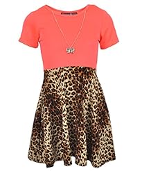 Girls Polyester/Spandex Leopard Print Lace Skater Dress 