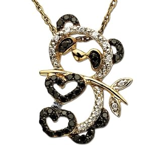14k Yellow Gold Black and White Diamond Panda Bear Pendant (1/5 cttw), 18"