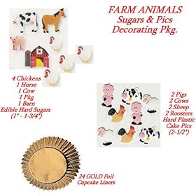 Farm Animals Cakes Cupcakes - Sugars-Pics Do-It-Yourself Pkg. 2 - 40 Total Pieces