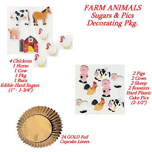 Farm Animals Cakes Cupcakes - Sugars-Pics Do-It-Yourself Pkg. 2 SAVE $1.18 by Lucks, Wilton