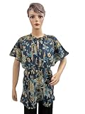 Womens Blouse Floral Printed Navy Blue Off Shoulder Cotton Tunic Top L