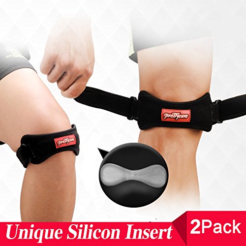 PrettyCare 2 Pack of Knee Patella Support Strap( Unique Silicon Material ) Fully Adjustable Tendon Brace Band Pad - Pain Relief for Running, Arthritis, Jumper, Tennis, Basketball, Tendonitis