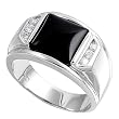 Sterling Silver w/ CZ Ring - 5mm Band Width - 14mm Face Height - Size: 9-15 - Clear / Black Onyx - Weight: 10.5 g