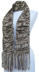 Handmade Lightweight Scarf - Dark Coffee Cream (100% Knitted By Hand/extra Long)