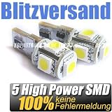 Produkt-Bild: 2 x CanBus Standlicht SMD LED 5 SMD T10 w5w Xenon weiss 12V