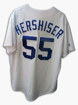 Orel Hershiser Autographed Los Angeles Dodgers Jersey Inscribed with 88 WS MVP and NL CY